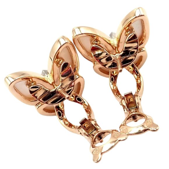 Van Cleef & Arpels 18k Rose Gold Diamond MoP Two Butterfly Earrings Cert - Picture 10 of 10